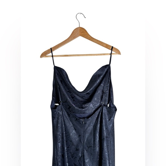 Lulus You're My Type Midnight Blue Satin Jacquard Midi Slip Dress XL - Picture 10 of 15